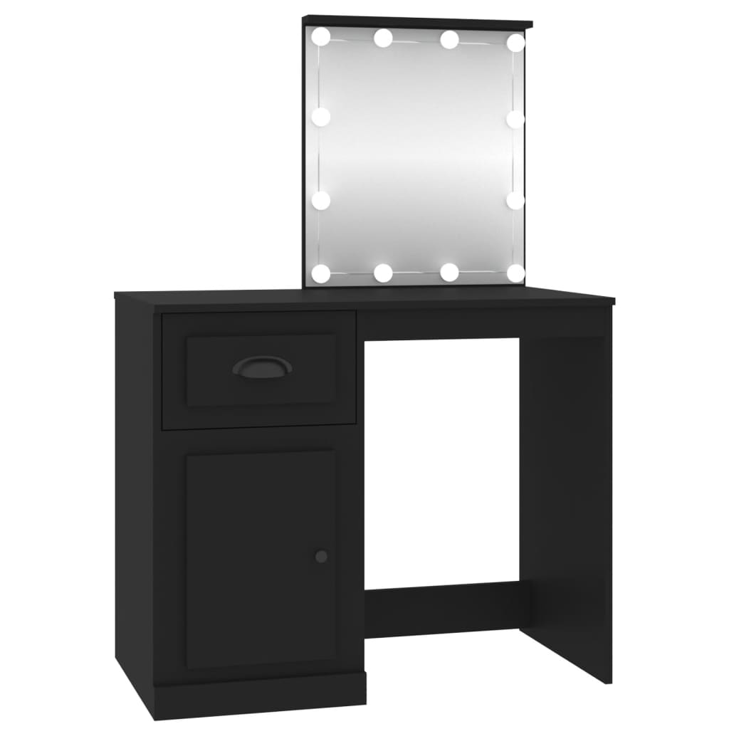 vidaXL Dressing Table with LED Black 90x50x132.5 cm Engineered Wood