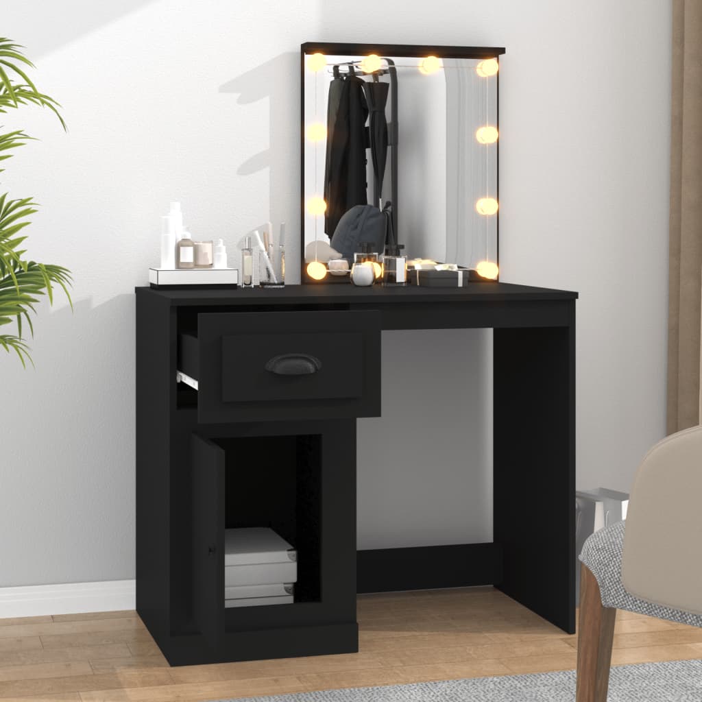 vidaXL Dressing Table with LED Black 90x50x132.5 cm Engineered Wood