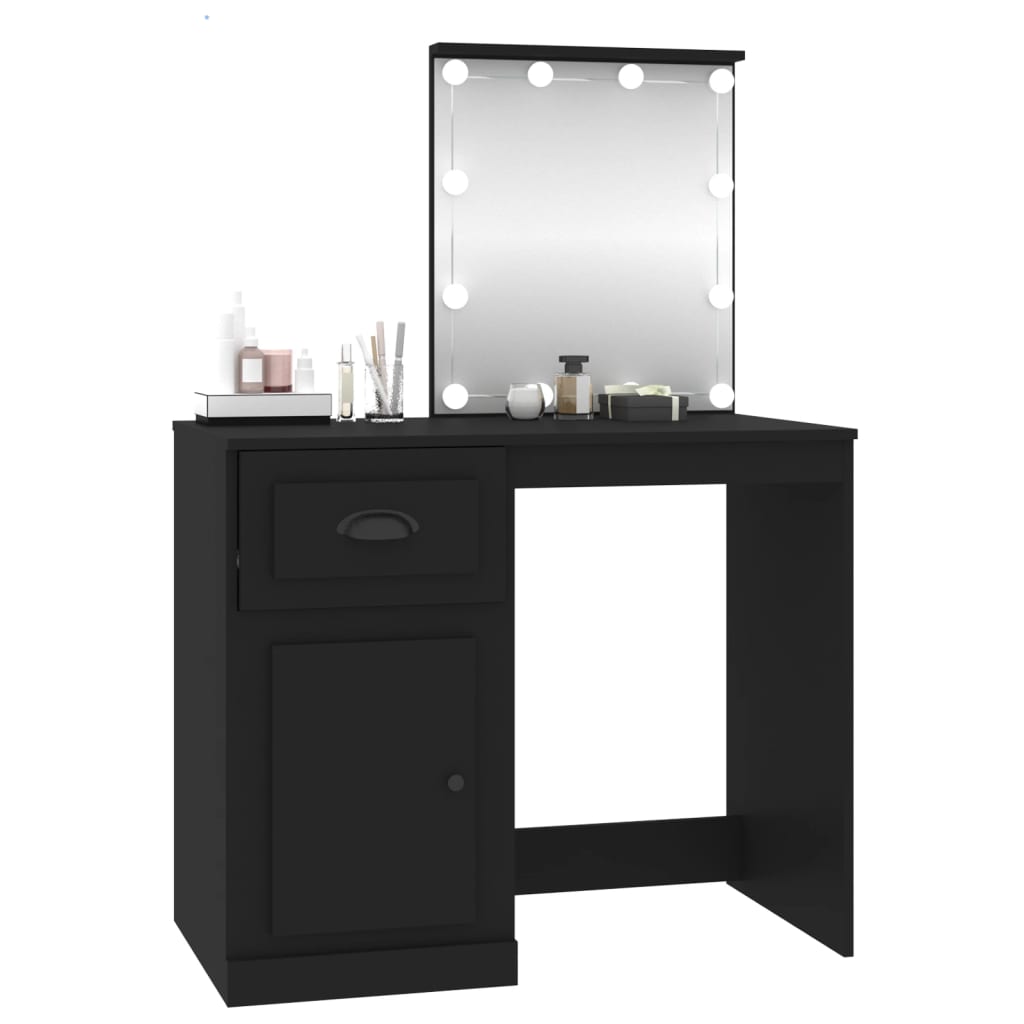 vidaXL Dressing Table with LED Black 90x50x132.5 cm Engineered Wood