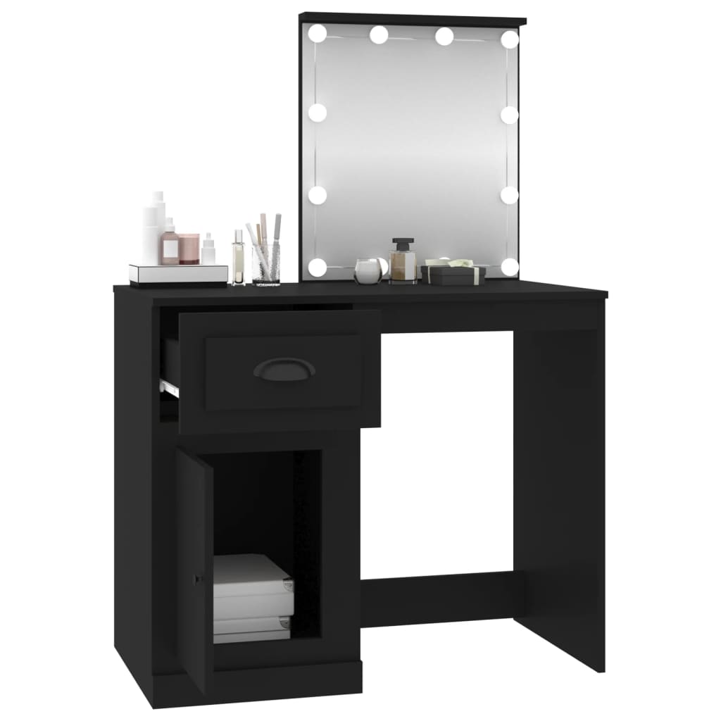 vidaXL Dressing Table with LED Black 90x50x132.5 cm Engineered Wood