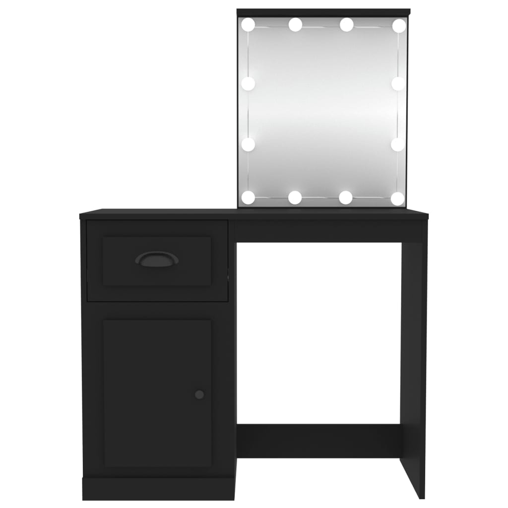 vidaXL Dressing Table with LED Black 90x50x132.5 cm Engineered Wood