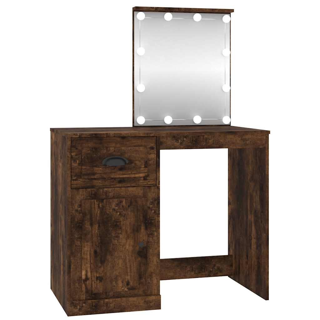 Dressing Table with LED Smoked Oak 90x50x132.5 cm