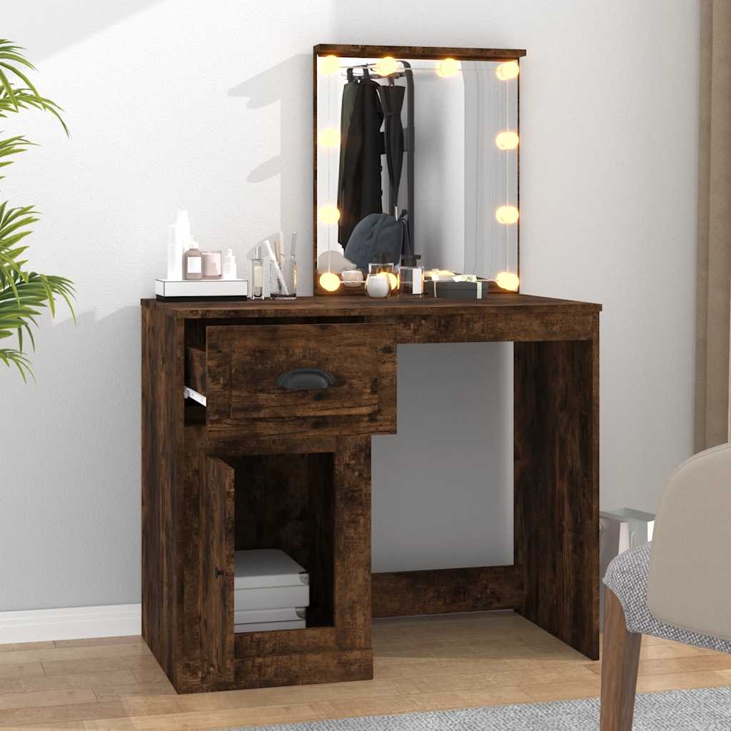 Dressing Table with LED Smoked Oak 90x50x132.5 cm