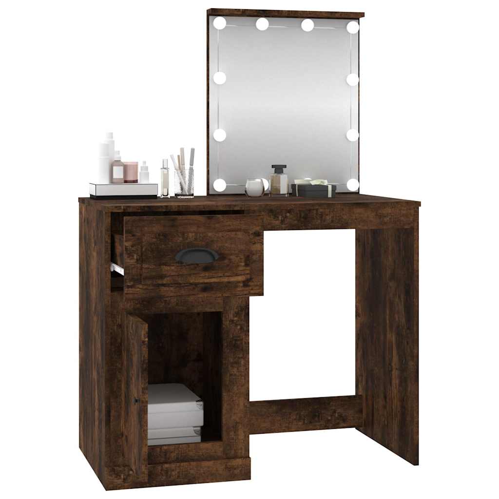 Dressing Table with LED Smoked Oak 90x50x132.5 cm