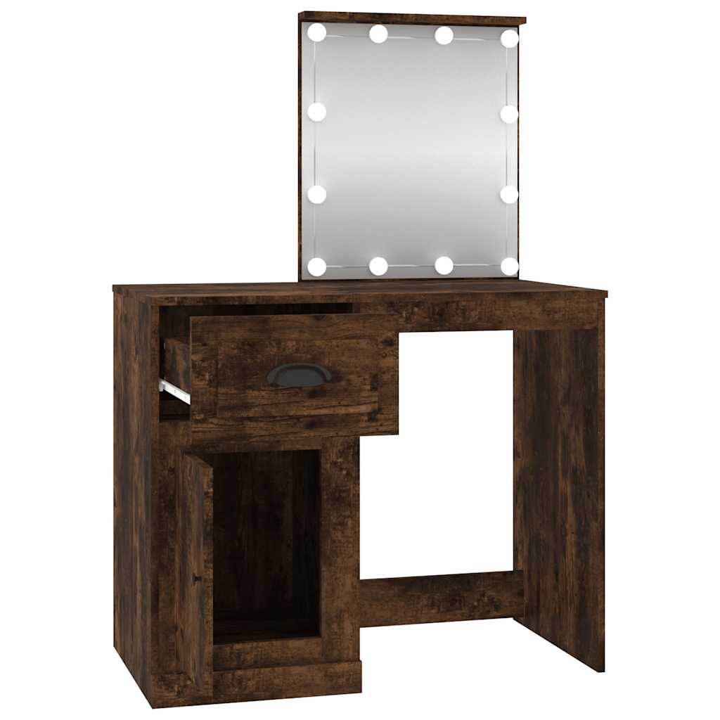 Dressing Table with LED Smoked Oak 90x50x132.5 cm
