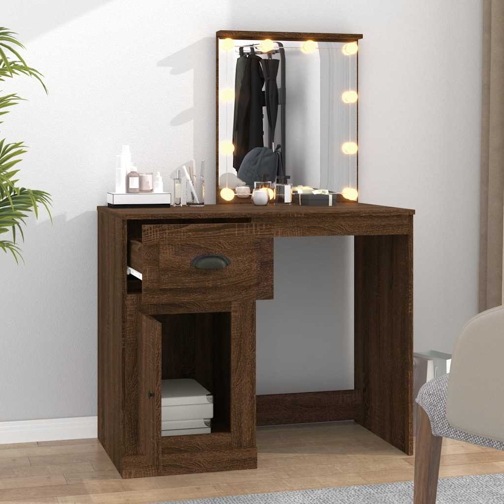 Dressing Table with LED Brown Oak 90x50x132.5cm Engineered Wood