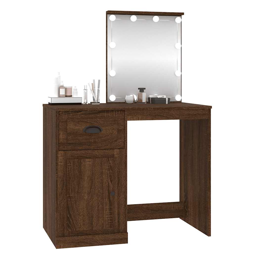 Dressing Table with LED Brown Oak 90x50x132.5cm Engineered Wood