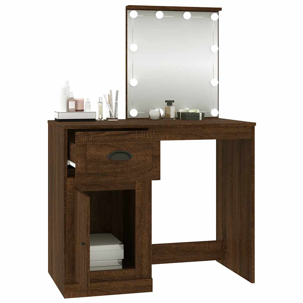 Dressing Table with LED Brown Oak 90x50x132.5cm Engineered Wood