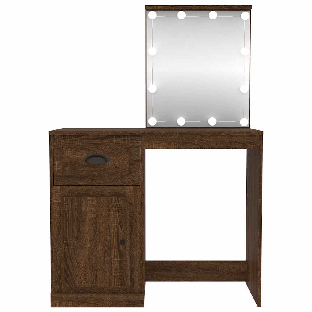 Dressing Table with LED Brown Oak 90x50x132.5cm Engineered Wood