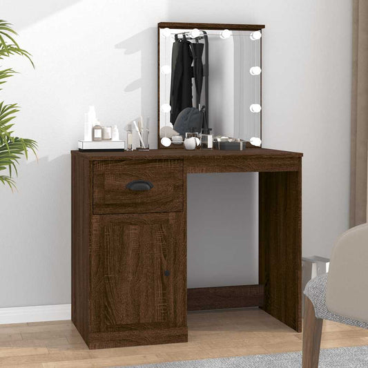 Dressing Table with LED Brown Oak 90x50x132.5cm Engineered Wood