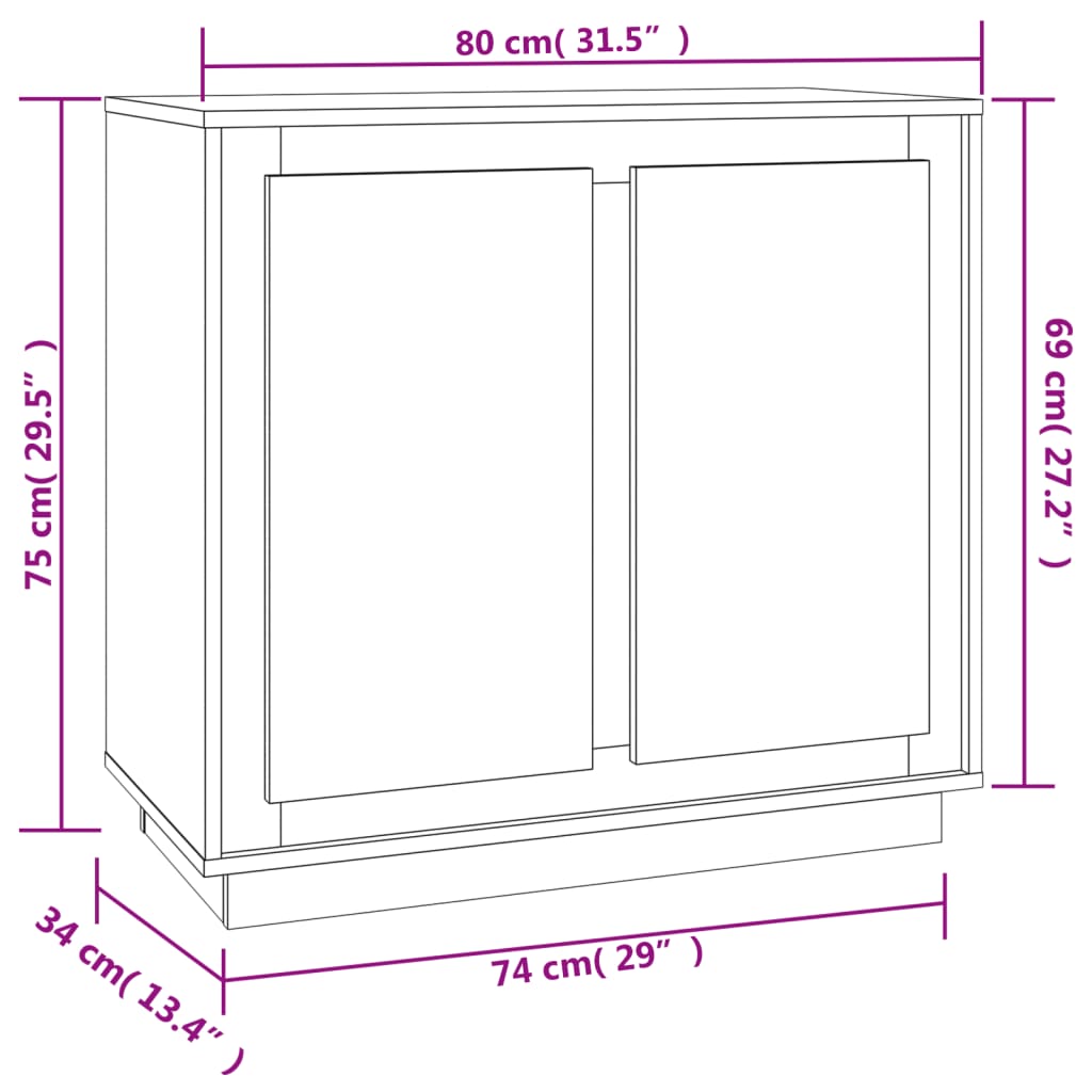 vidaXL Sideboard High Gloss White 80x34x75 cm Engineered Wood