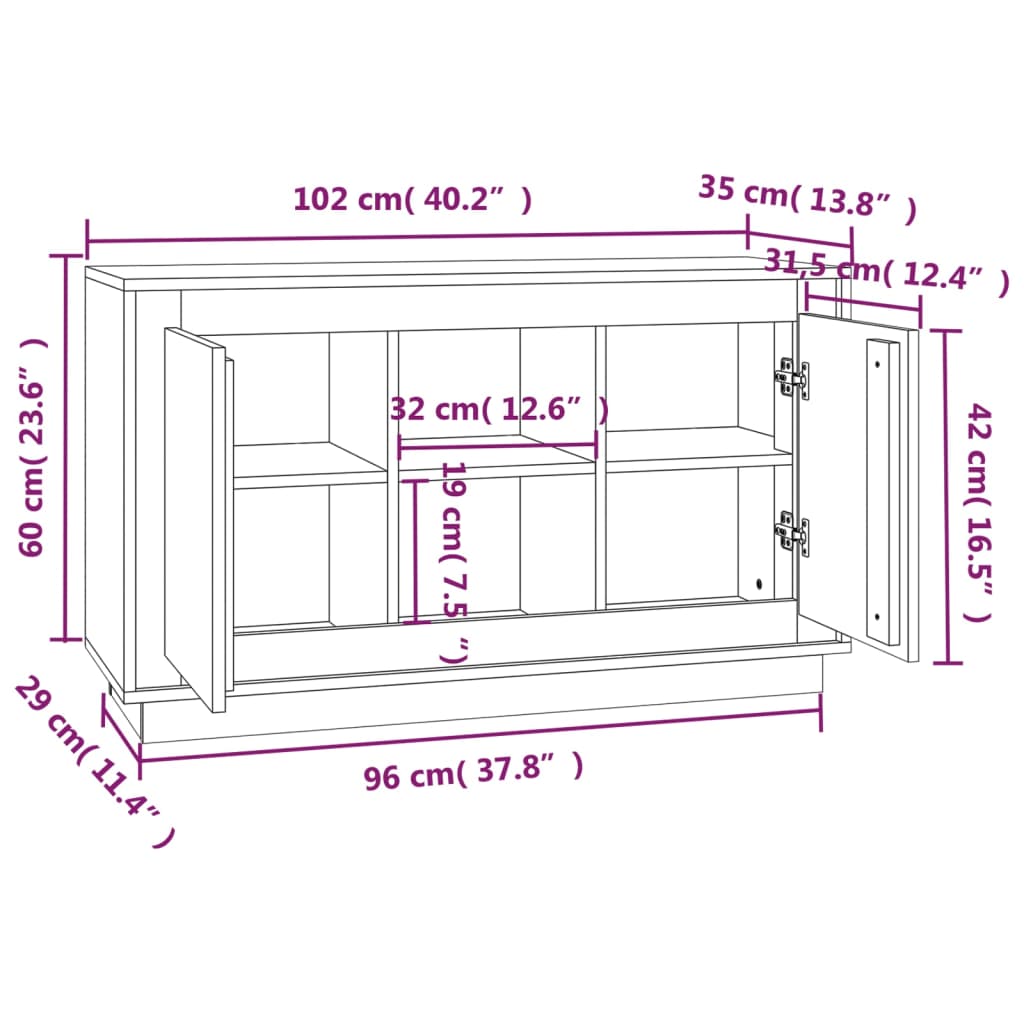 vidaXL Sideboard Sonoma Oak 102x35x60 cm Engineered Wood