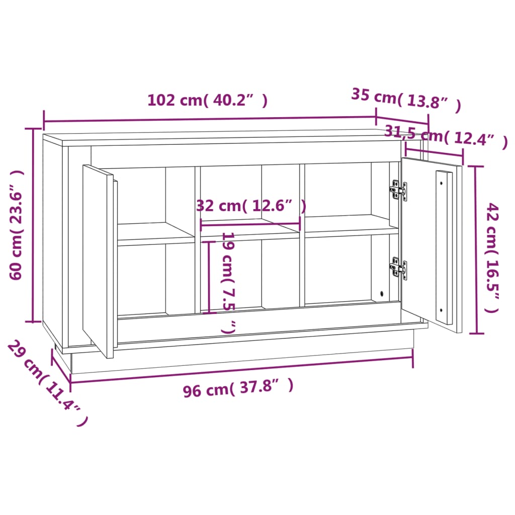 Sideboard Grey Sonoma 102x35x60 cm Engineered Wood
