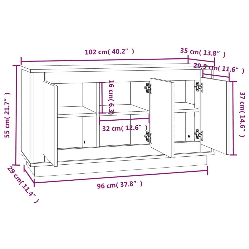 Sideboard Grey Sonoma 102x35x55 cm Engineered Wood