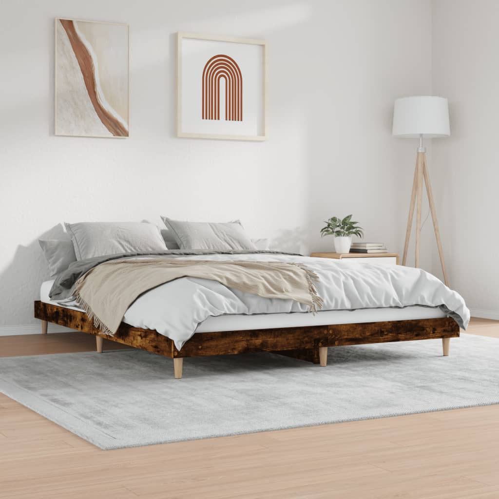 vidaXL Bed Frame without Mattress Smoked Oak 180x200 cm Super King Engineered Wood