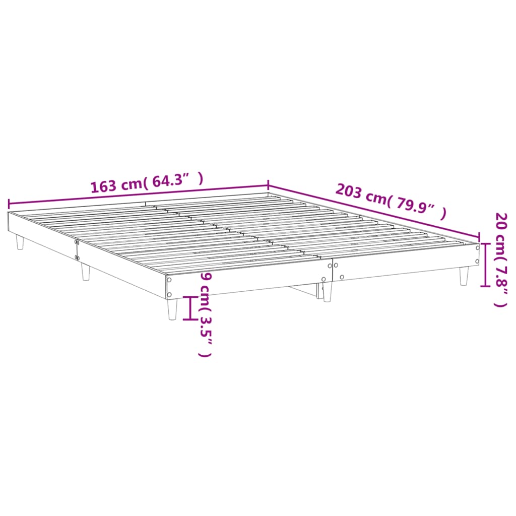 vidaXL Bed Frame without Mattress Black 160x200 cm Engineered Wood