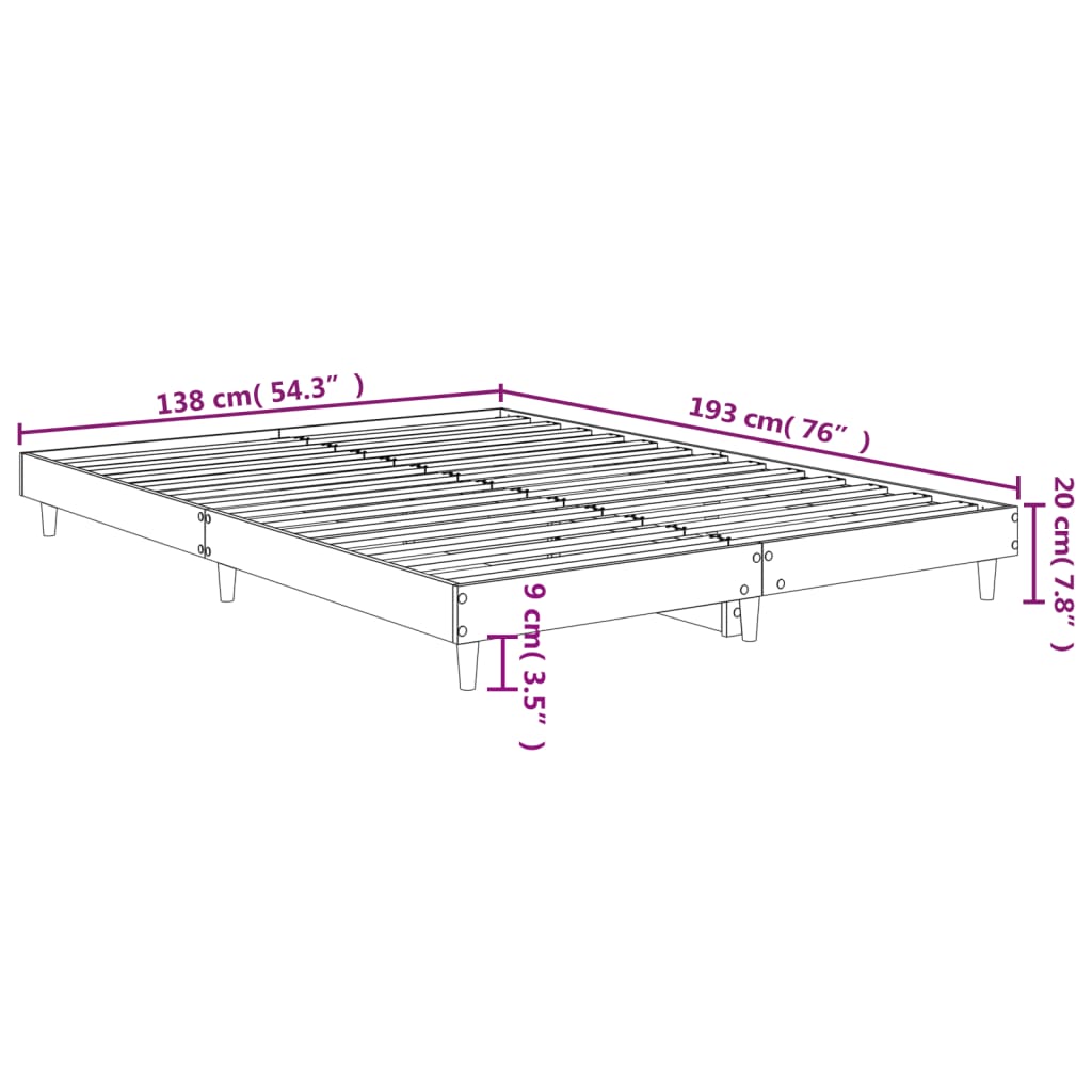 vidaXL Bed Frame without Mattress White 135x190 cm Double Engineered Wood