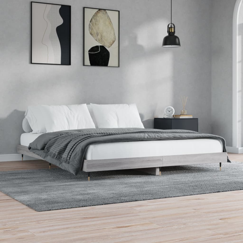 vidaXL Bed Frame without Mattress Grey Sonoma 160x200 cm Engineered Wood