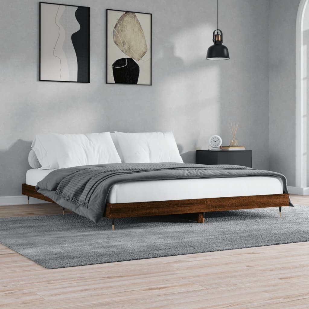 vidaXL Bed Frame without Mattress Brown Oak 140x200 cm Engineered Wood