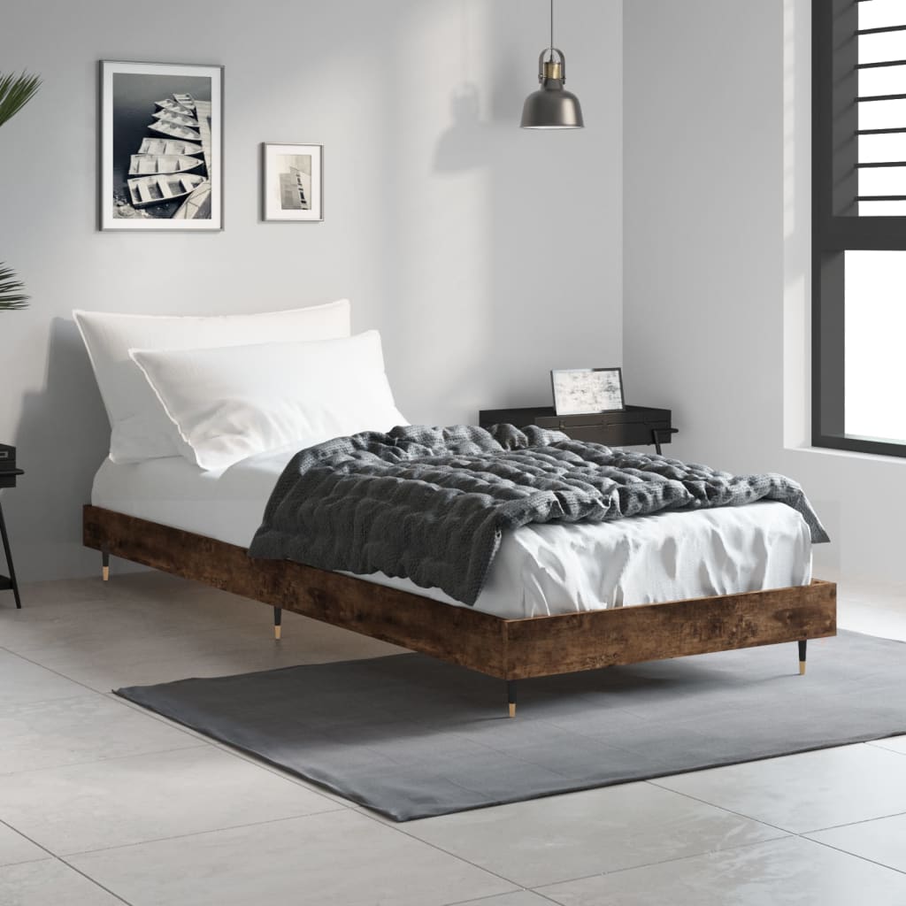 vidaXL Bed Frame without Mattress Smoked Oak 75x190 cm Small Single Engineered Wood