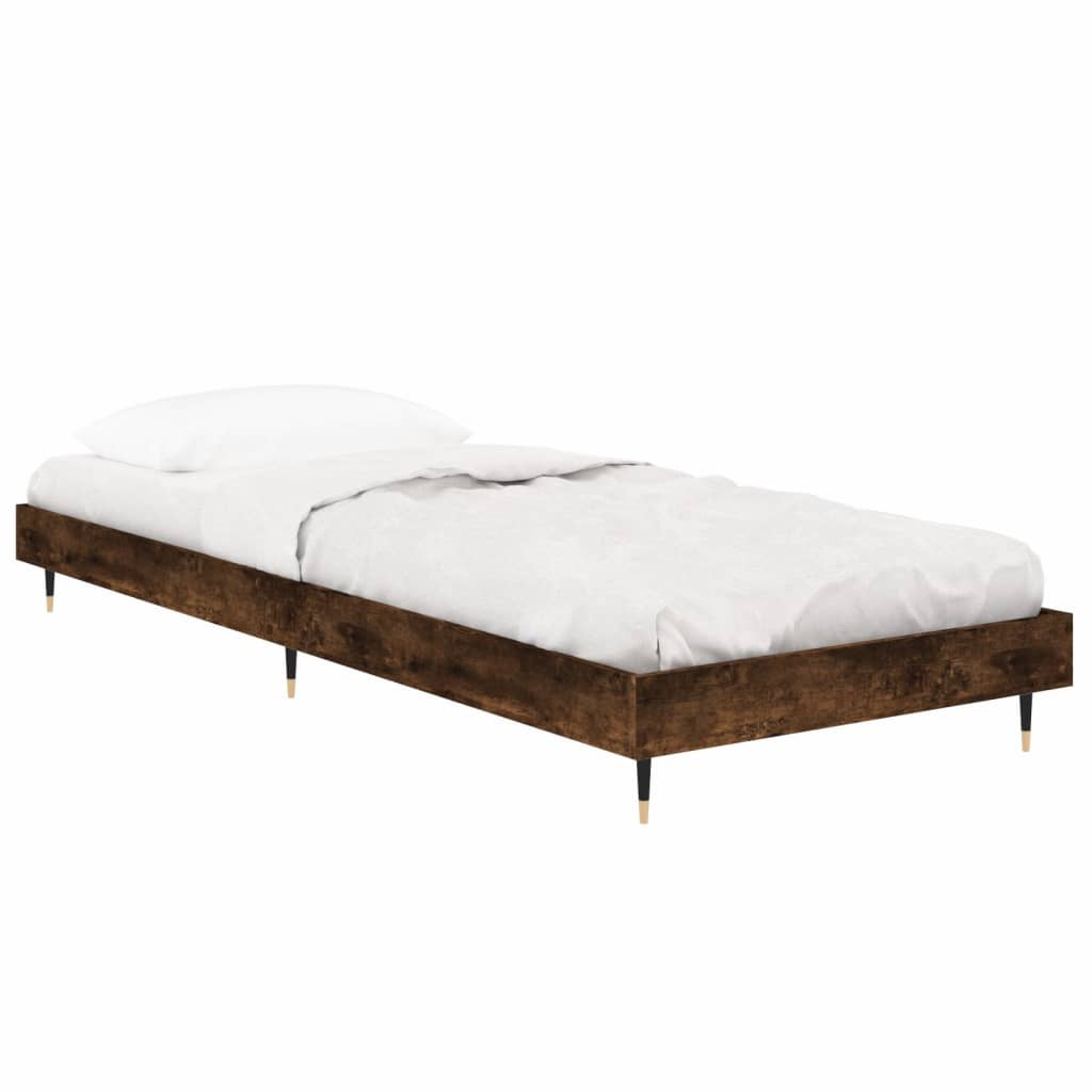 vidaXL Bed Frame without Mattress Smoked Oak 75x190 cm Small Single Engineered Wood