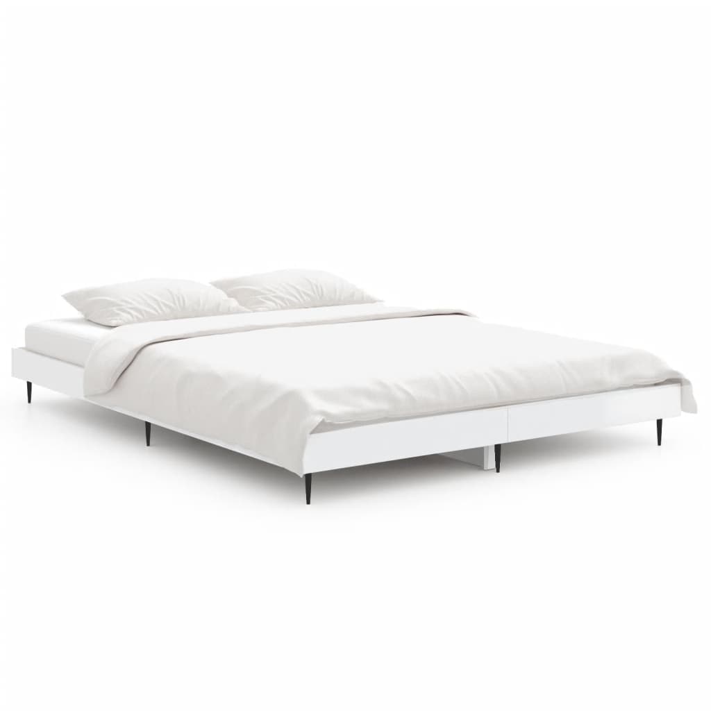 vidaXL Bed Frame without Mattress High Gloss White 135x190 cm Double