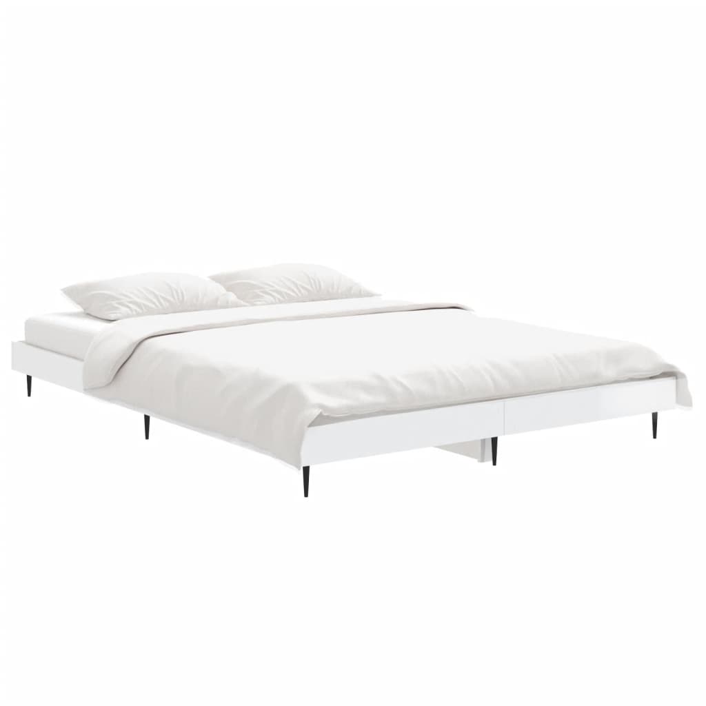 vidaXL Bed Frame without Mattress High Gloss White 135x190 cm Double