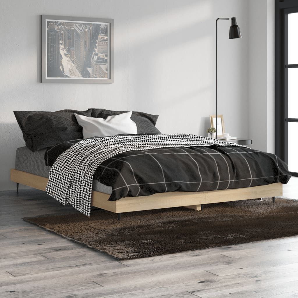 vidaXL Bed Frame without Mattress Sonoma Oak 135x190 cm Double Engineered Wood