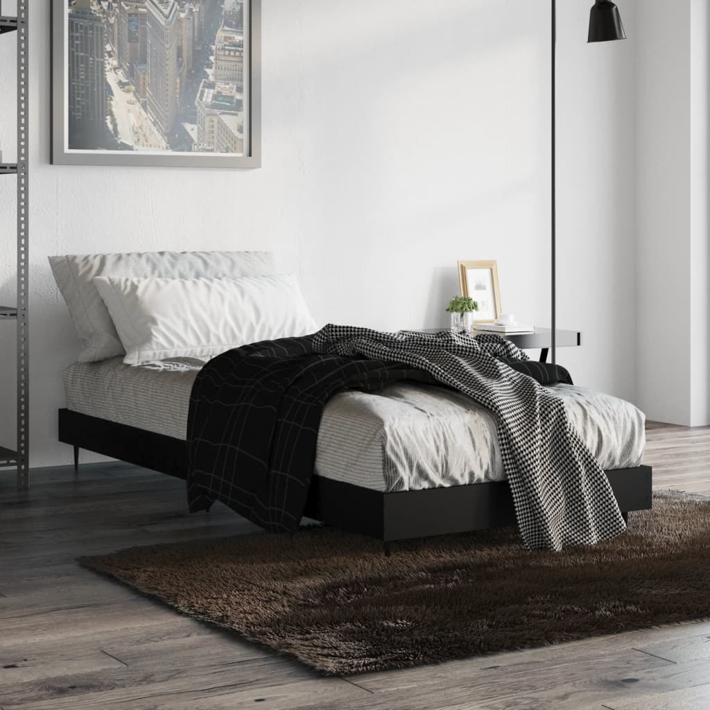 vidaXL Bed Frame without Mattress Black 75x190 cm Small Single Engineered Wood