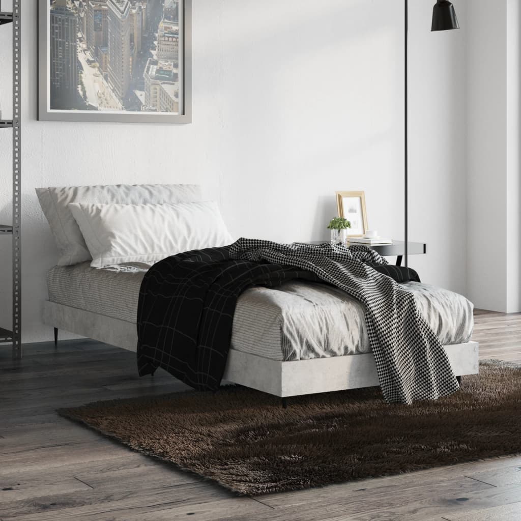 vidaXL Bed Frame Concrete Grey 75x190 cm Small Single Engineered Wood