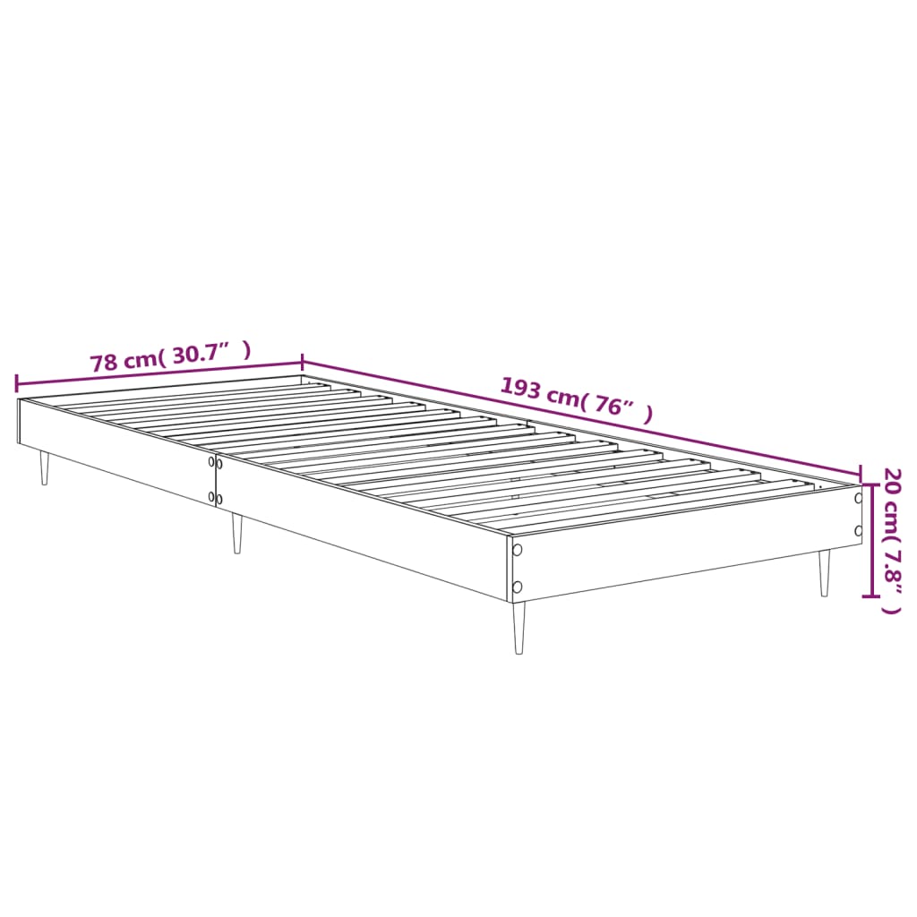 vidaXL Bed Frame Concrete Grey 75x190 cm Small Single Engineered Wood