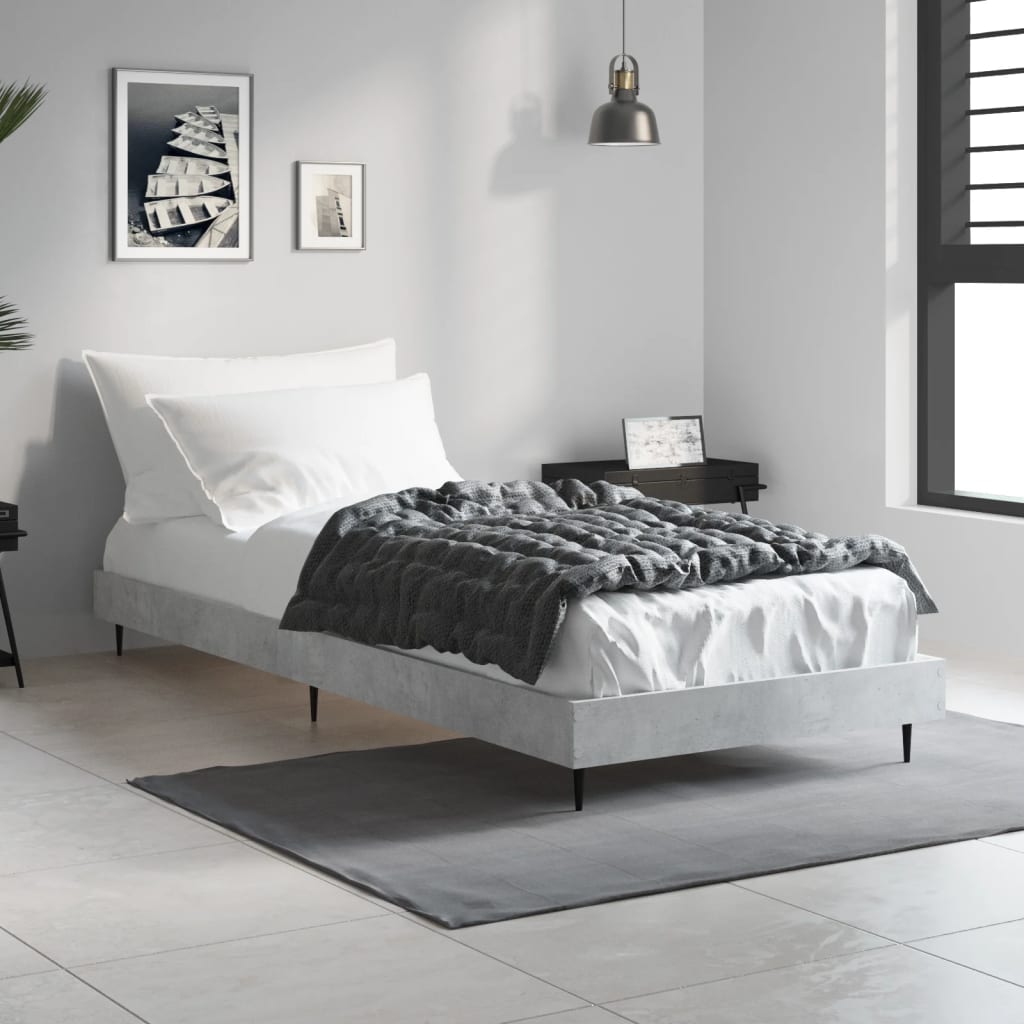 vidaXL Bed Frame Concrete Grey 75x190 cm Small Single Engineered Wood