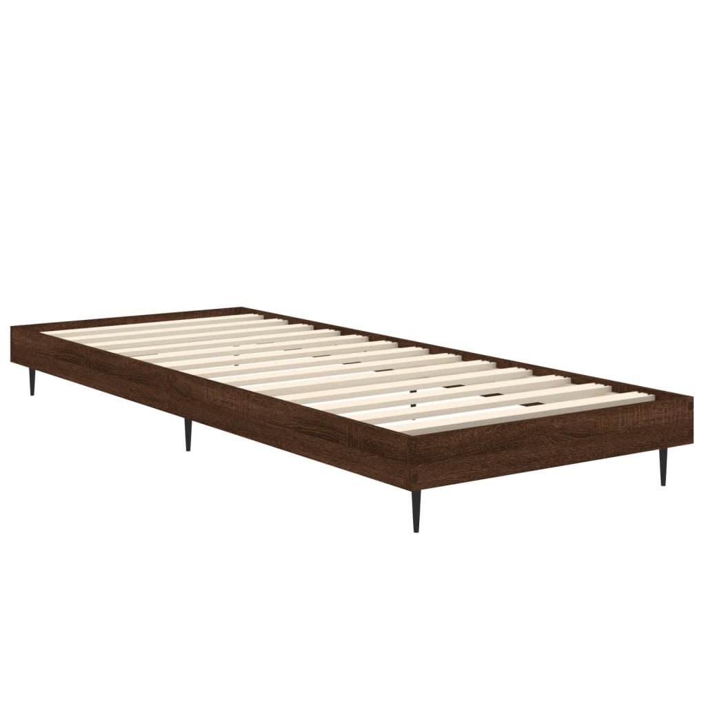 vidaXL Bed Frame without Mattress Brown Oak 75x190 cm Small Single Engineered Wood