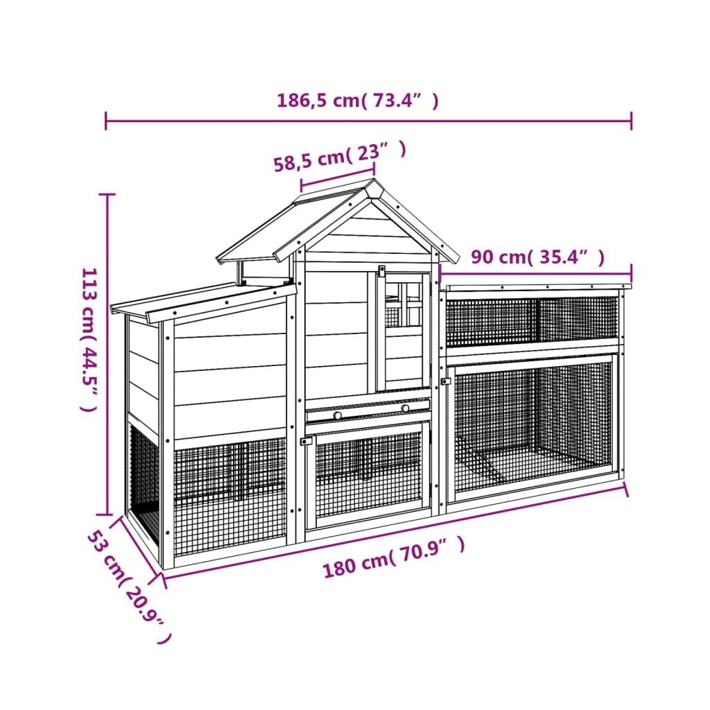 vidaXL Chicken Coop Brown 186.5x58.5x113 cm Solid Wood Pine