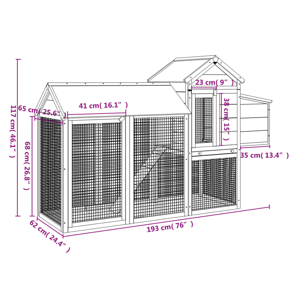 vidaXL Chicken Coop Mocha 193x65x117 cm Solid Wood Pine