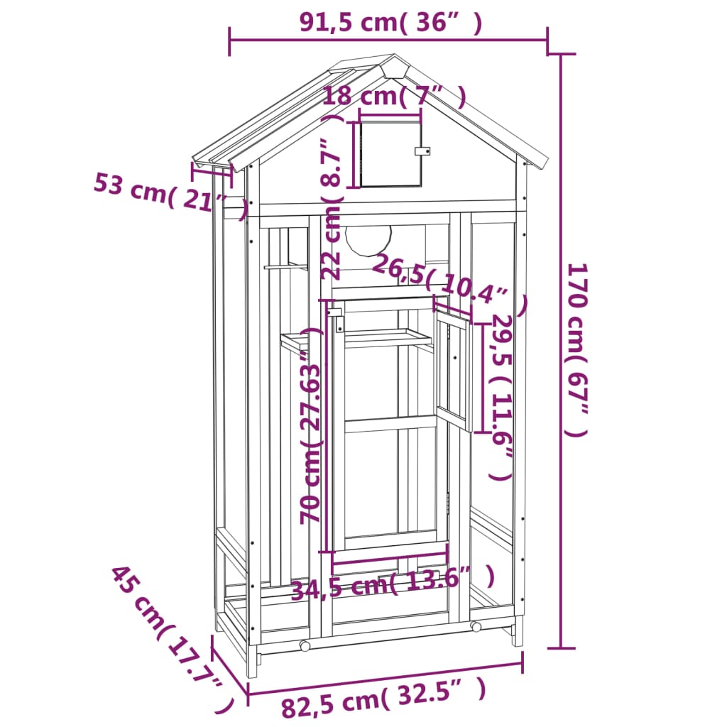 vidaXL Bird House Grey 91.5x53x170 cm Solid Wood Pine