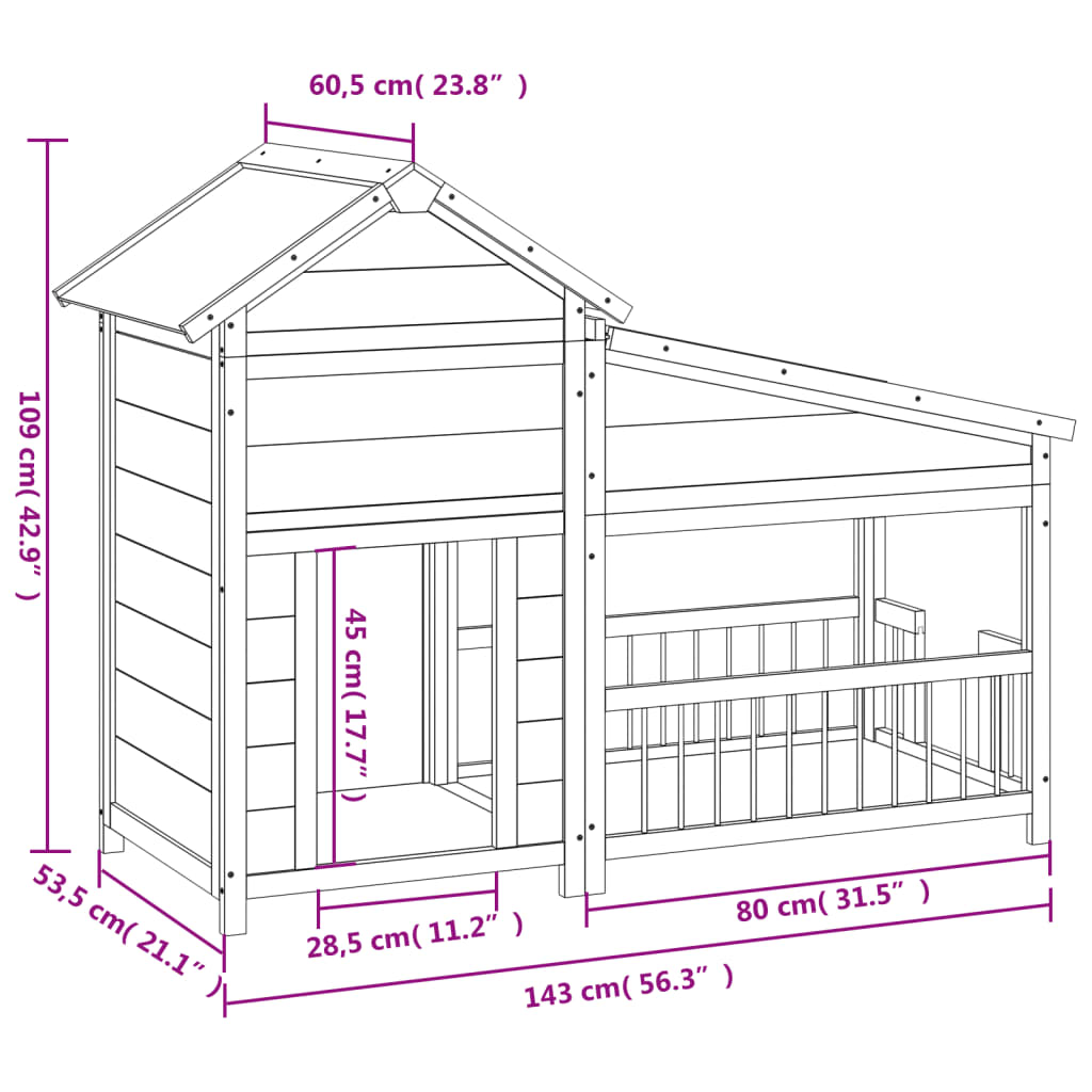 vidaXL Dog Kennel Grey 143x60.5x109 cm Solid Wood Pine