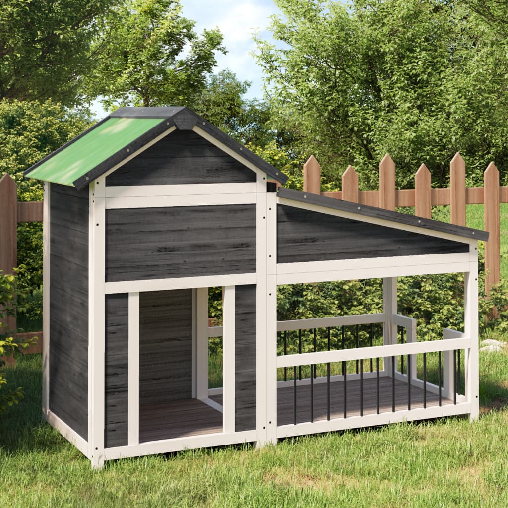 Dog Kennel Grey 143x60,5x109 cm Solid Wood Pine