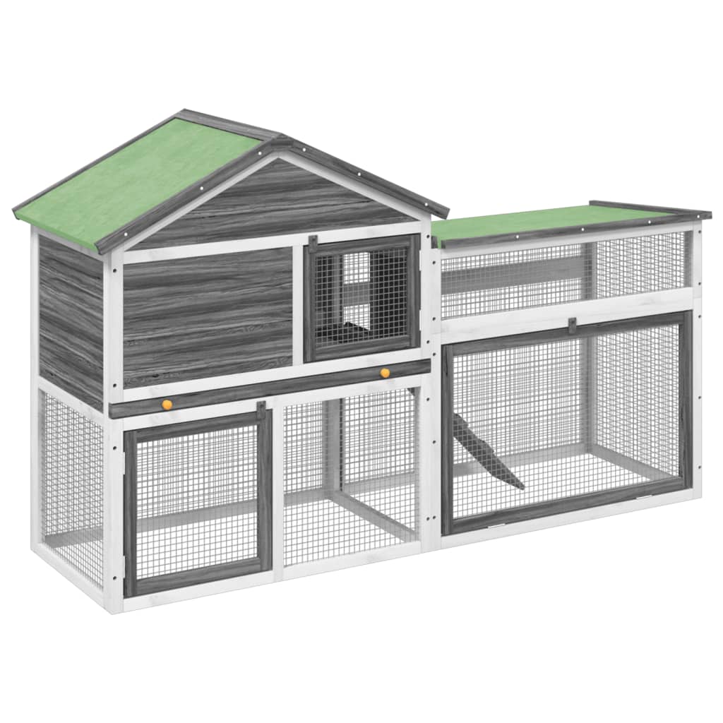 Rabbit Hutch Grey 185.5x60.5x109.5 cm Solid Wood Pine