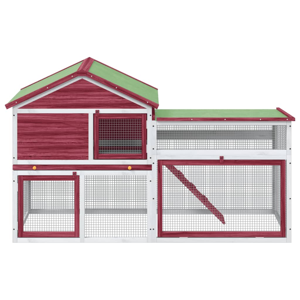 vidaXL Rabbit Hutch Red 185.5x60.5x109.5 cm Solid Wood Pine