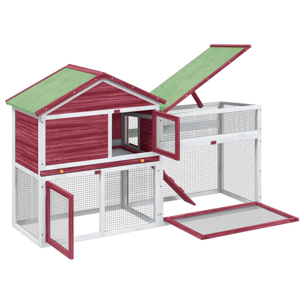 vidaXL Rabbit Hutch Red 185.5x60.5x109.5 cm Solid Wood Pine