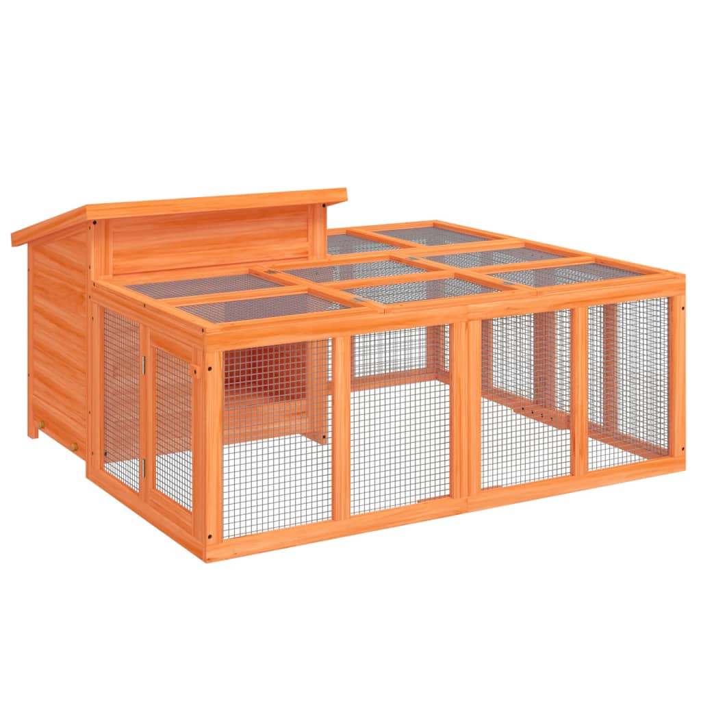 Rabbit Hutch Brown 144x123x67.5 cm Solid Wood Pine