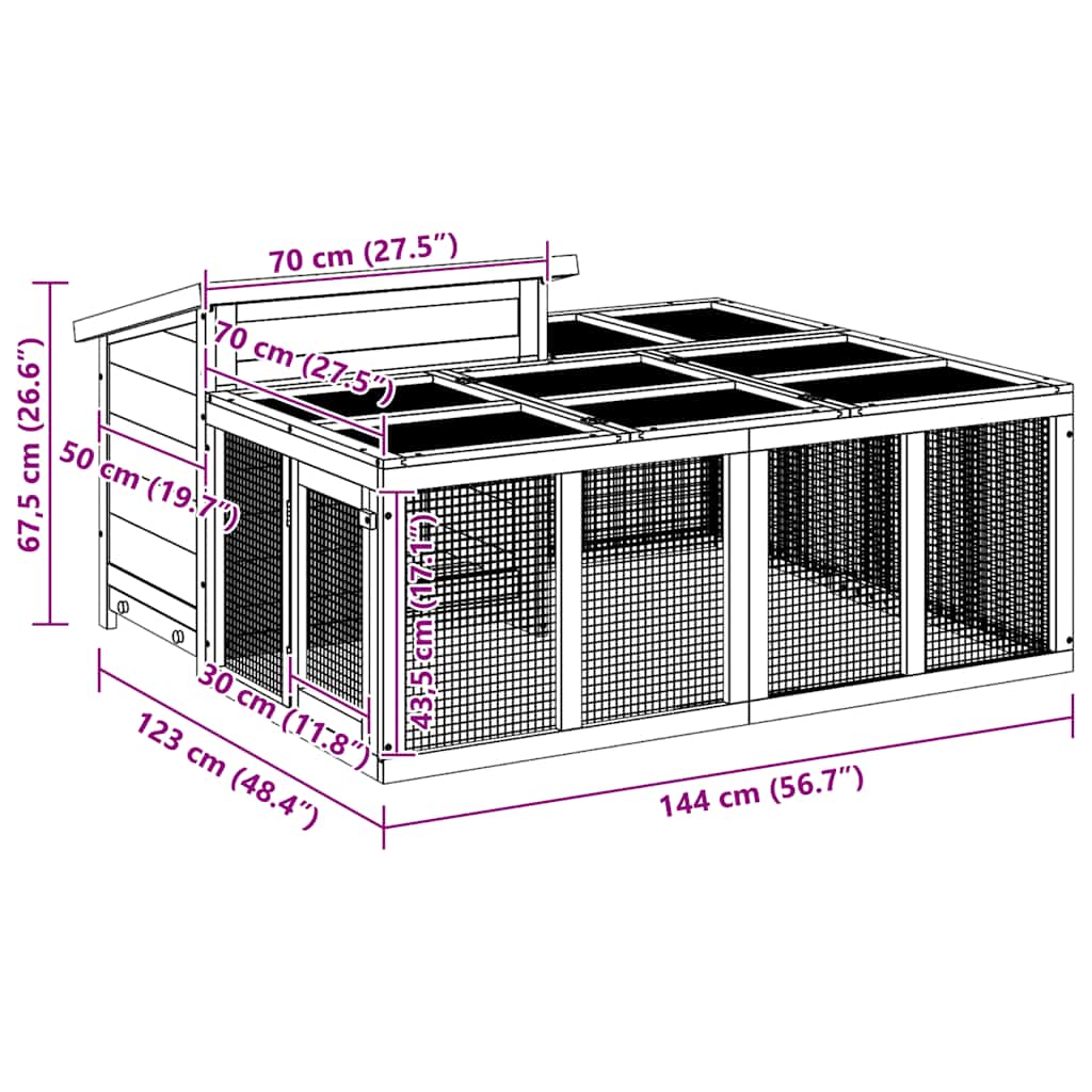 Rabbit Hutch Mocha 144x123x67.5 cm Solid Wood Pine