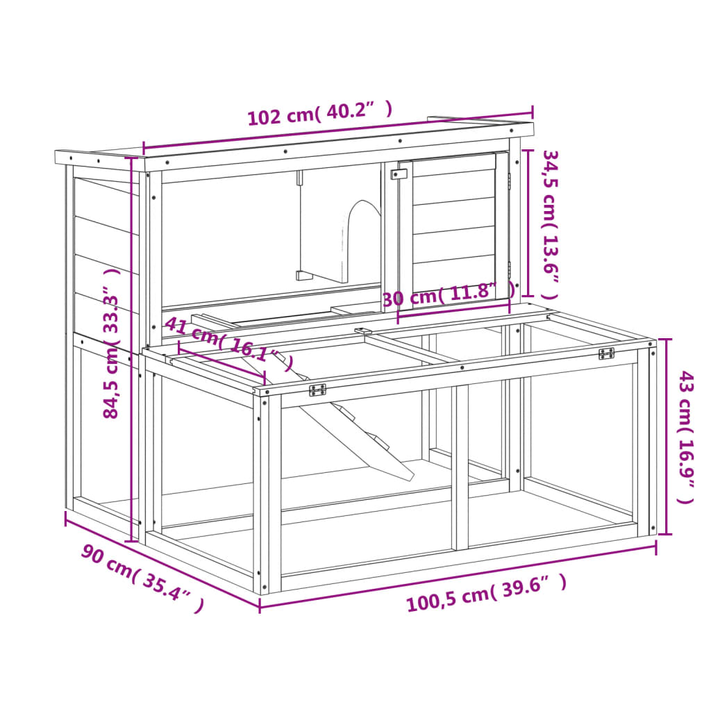 vidaXL Rabbit Hutch Mocha 102x90x84.5 cm Solid Wood Pine