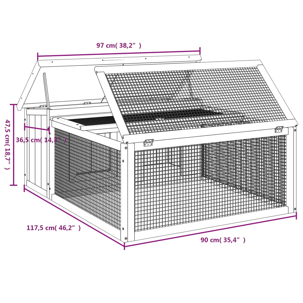 vidaXL Rabbit Hutch Grey 117.5x97x47.5 cm Solid Wood Pine