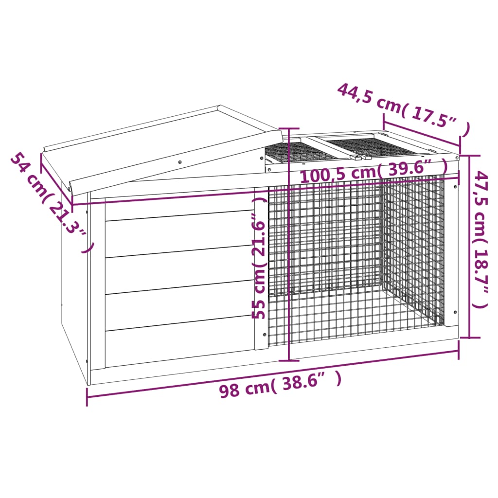 vidaXL Rabbit Hutch Brown 100.5x54x55 cm Solid Wood Pine