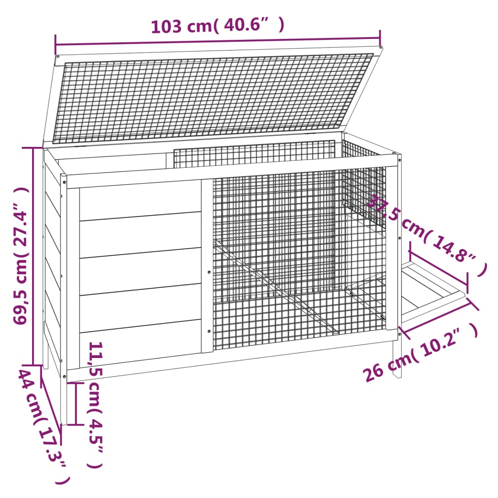 Rabbit Hutch Mocha 103x44x69.5 cm Solid Wood Pine