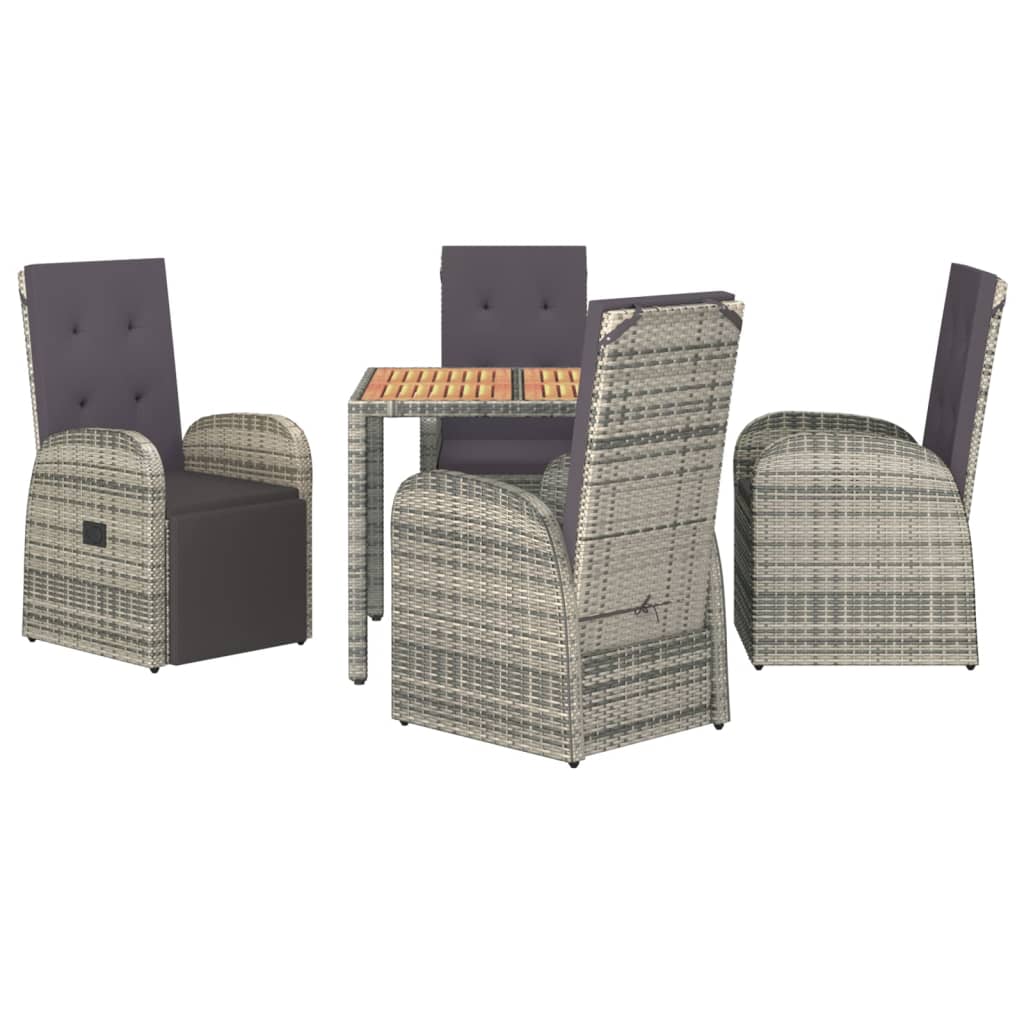5 Piece Garden Dining Set Grey Poly Rattan&Solid Wood Acacia