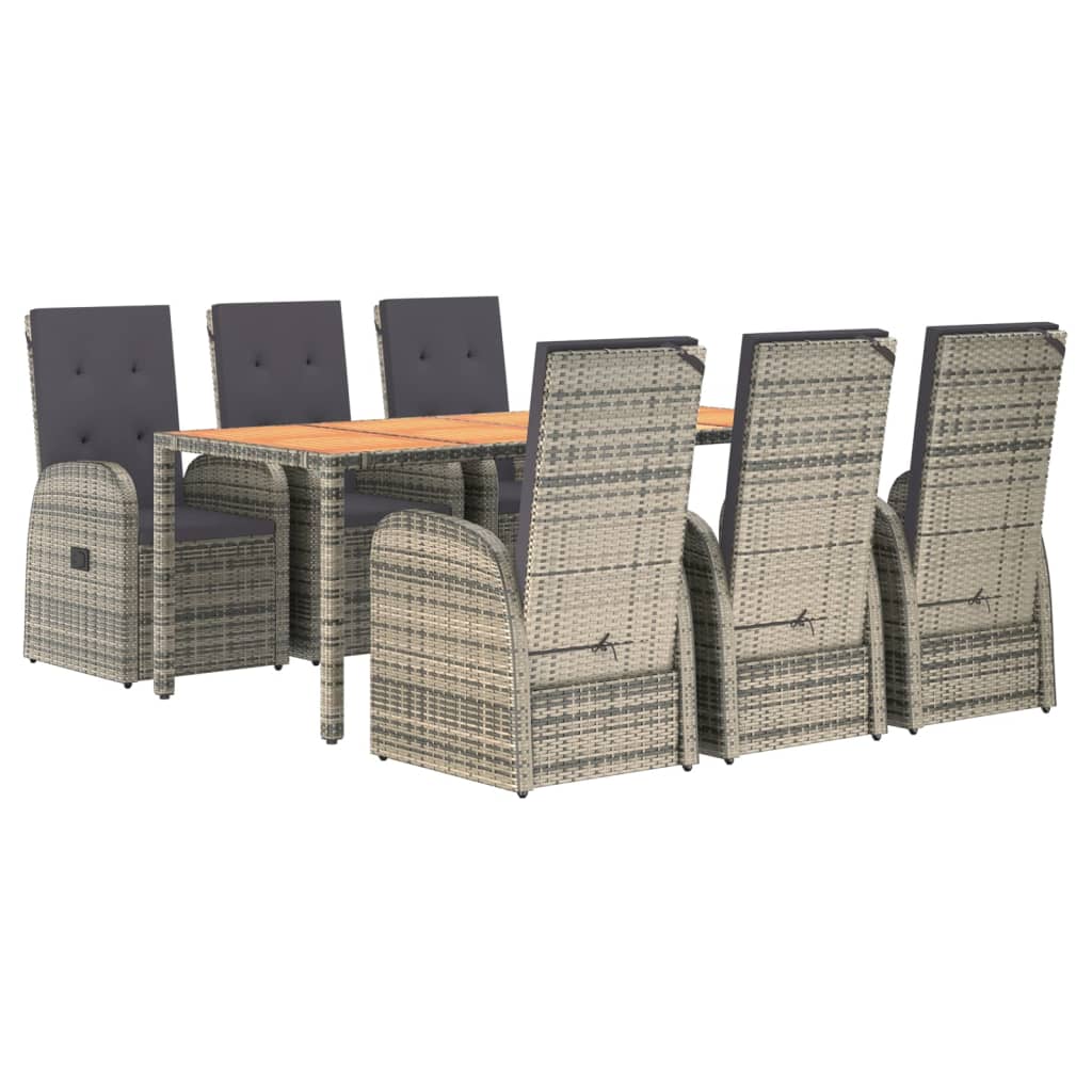 7 Piece Garden Dining Set Grey Poly Rattan&Solid Wood Acacia