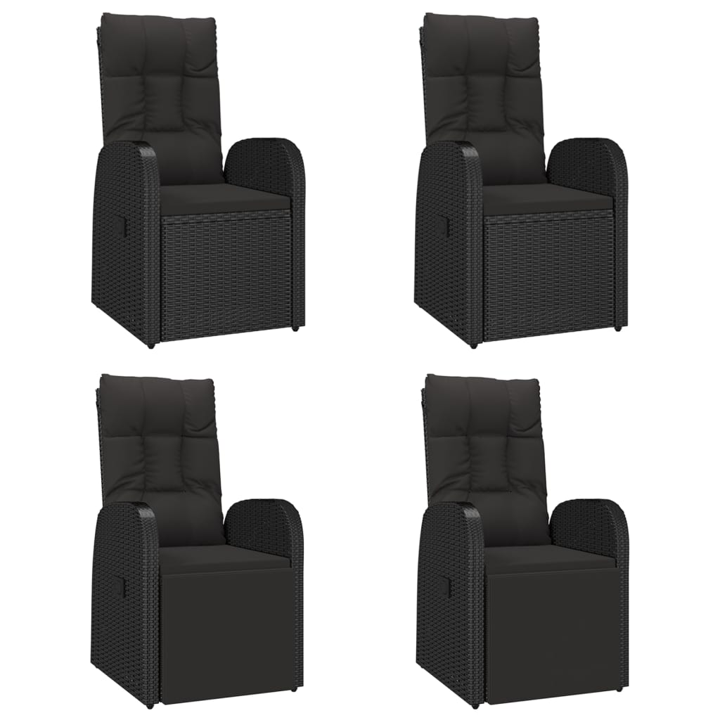5 Piece Garden Dining Set Black Poly Rattan&Solid Wood Acacia